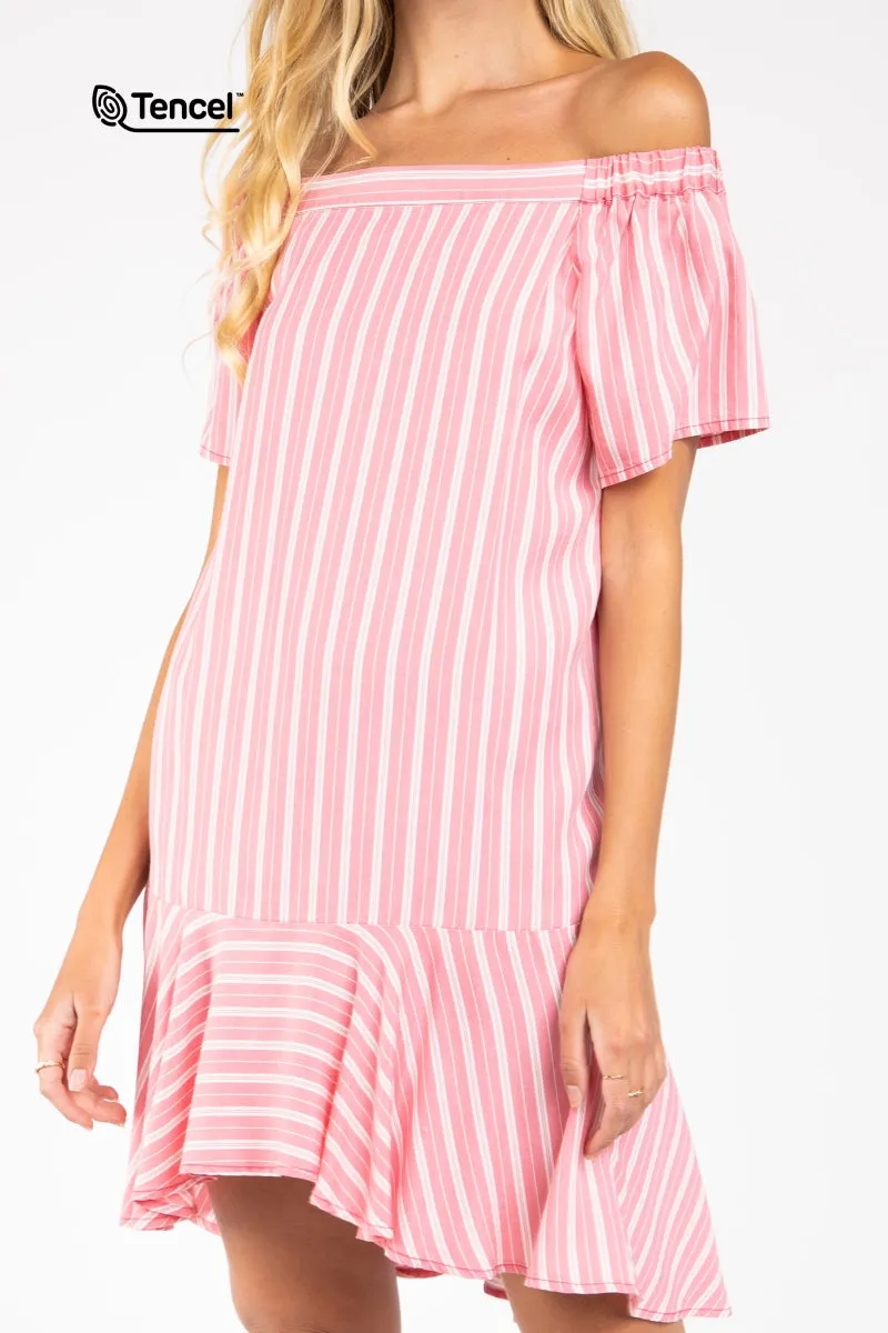 Flowy Striped Off-Shoulder Tencel™ Dress