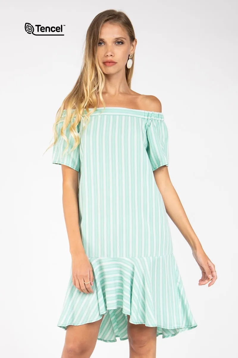 Flowy Striped Off-Shoulder Tencel™ Dress