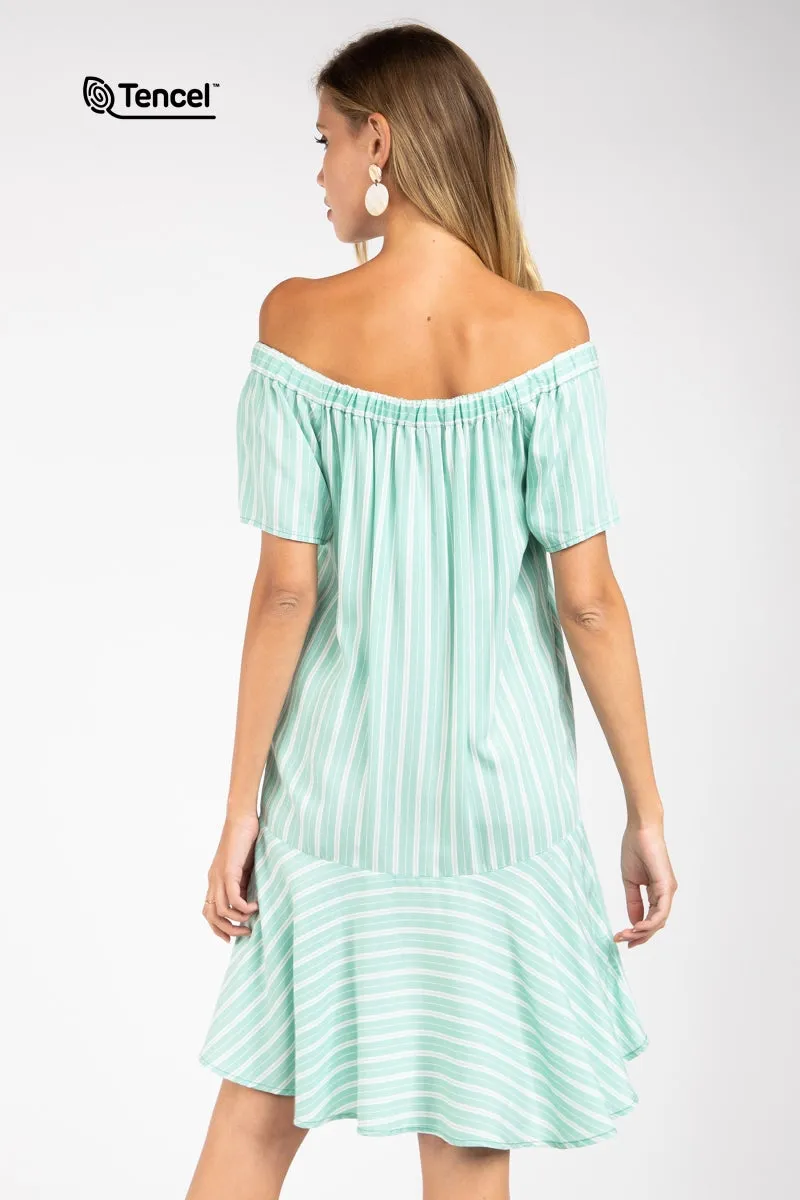 Flowy Striped Off-Shoulder Tencel™ Dress
