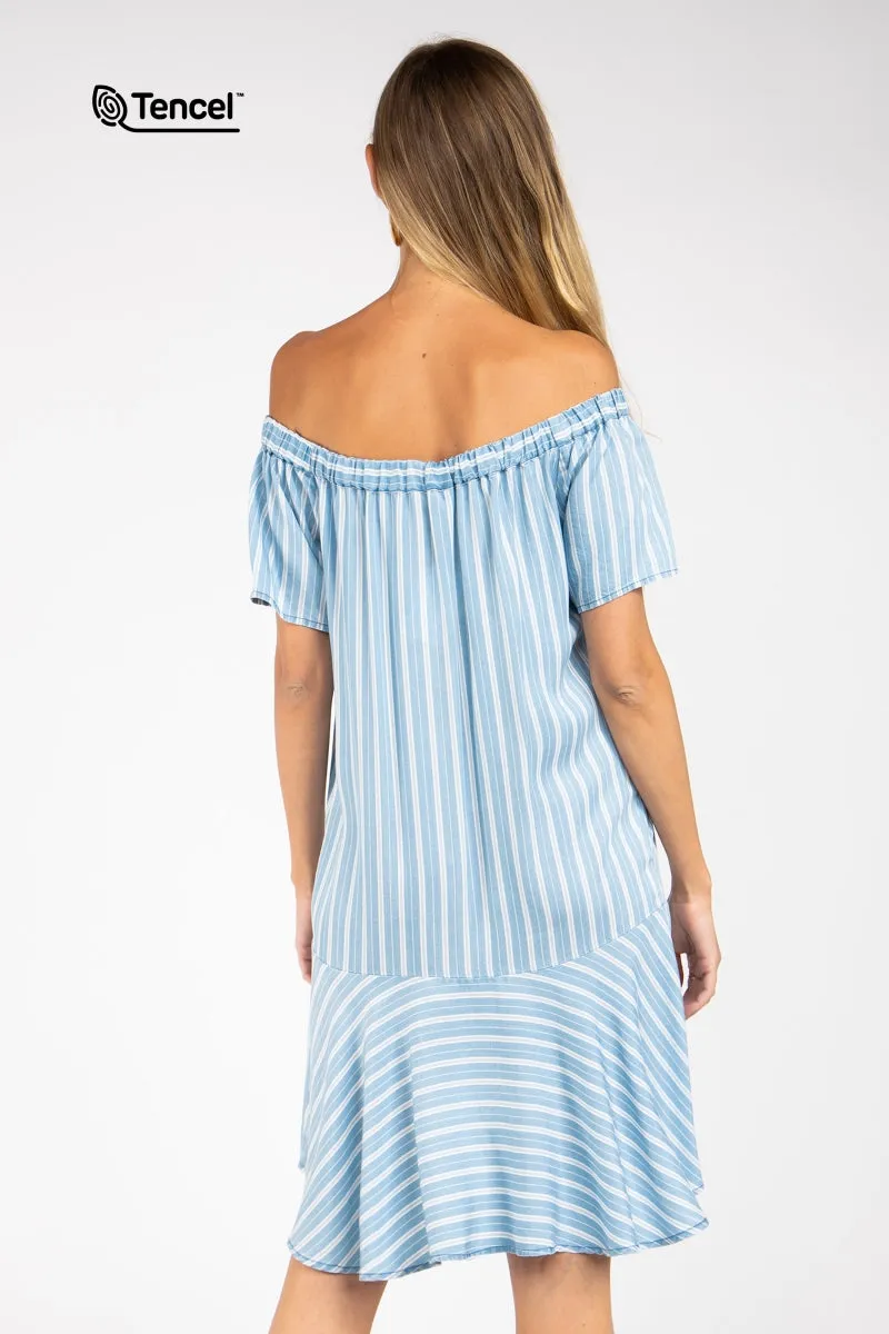 Flowy Striped Off-Shoulder Tencel™ Dress