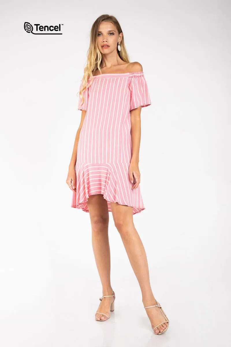 Flowy Striped Off-Shoulder Tencel™ Dress