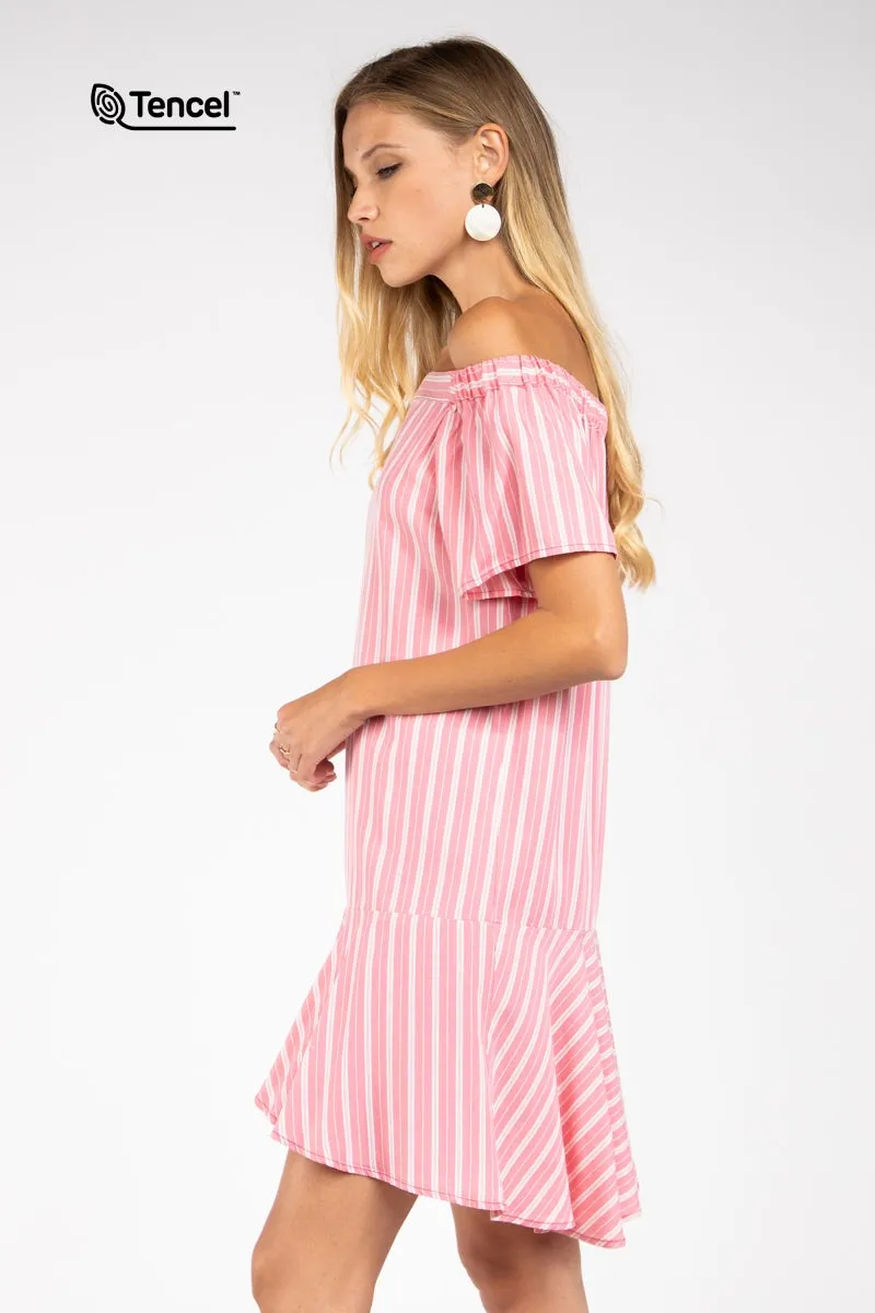 Flowy Striped Off-Shoulder Tencel™ Dress