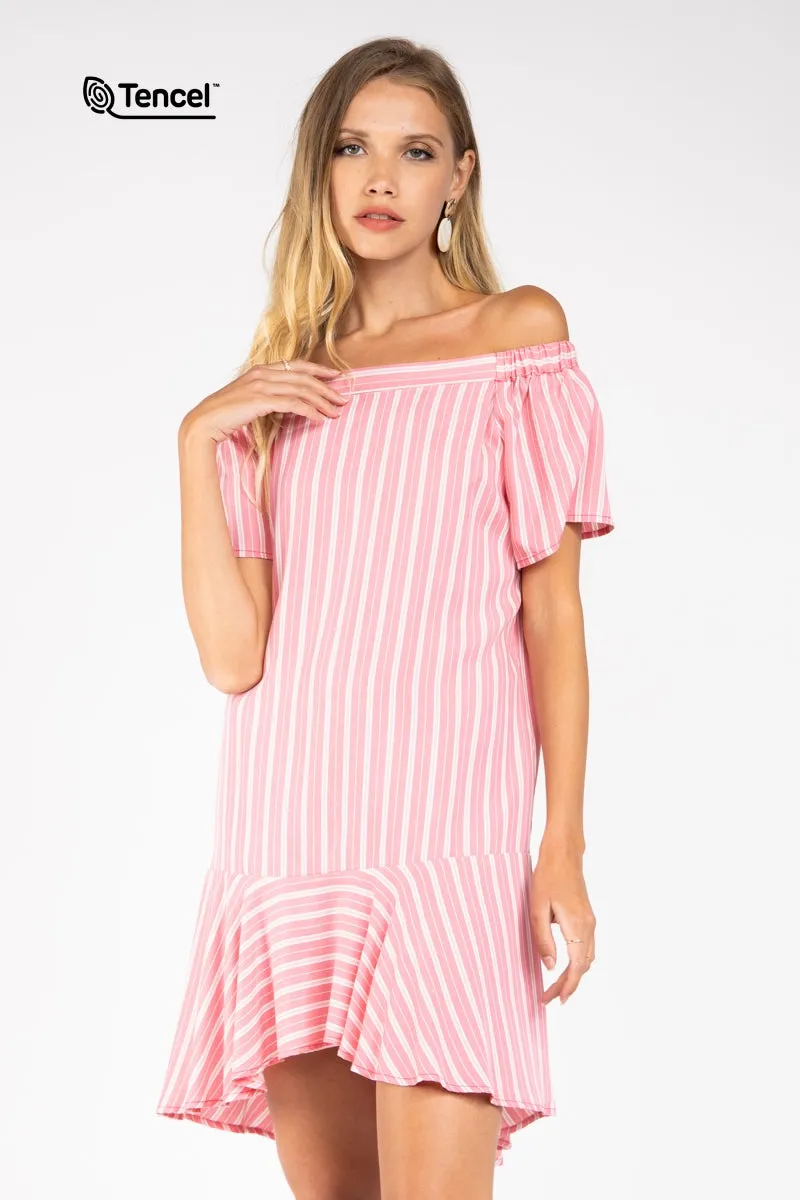 Flowy Striped Off-Shoulder Tencel™ Dress