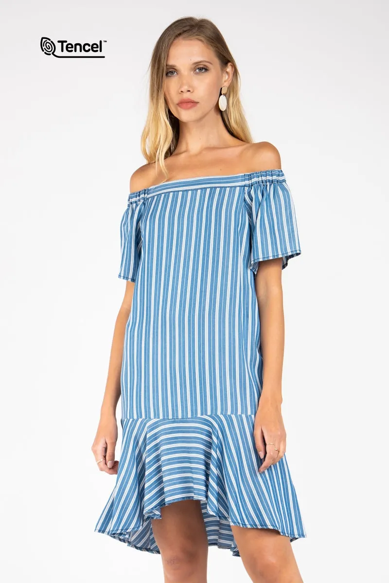 Flowy Striped Off-Shoulder Tencel™ Dress