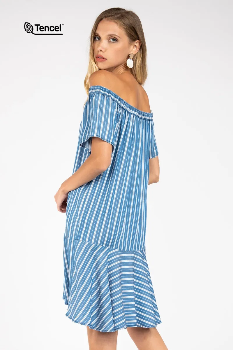 Flowy Striped Off-Shoulder Tencel™ Dress