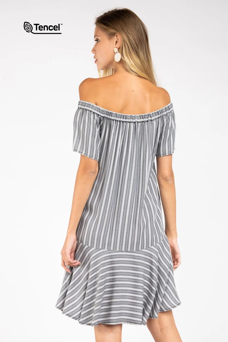 Flowy Striped Off-Shoulder Tencel™ Dress