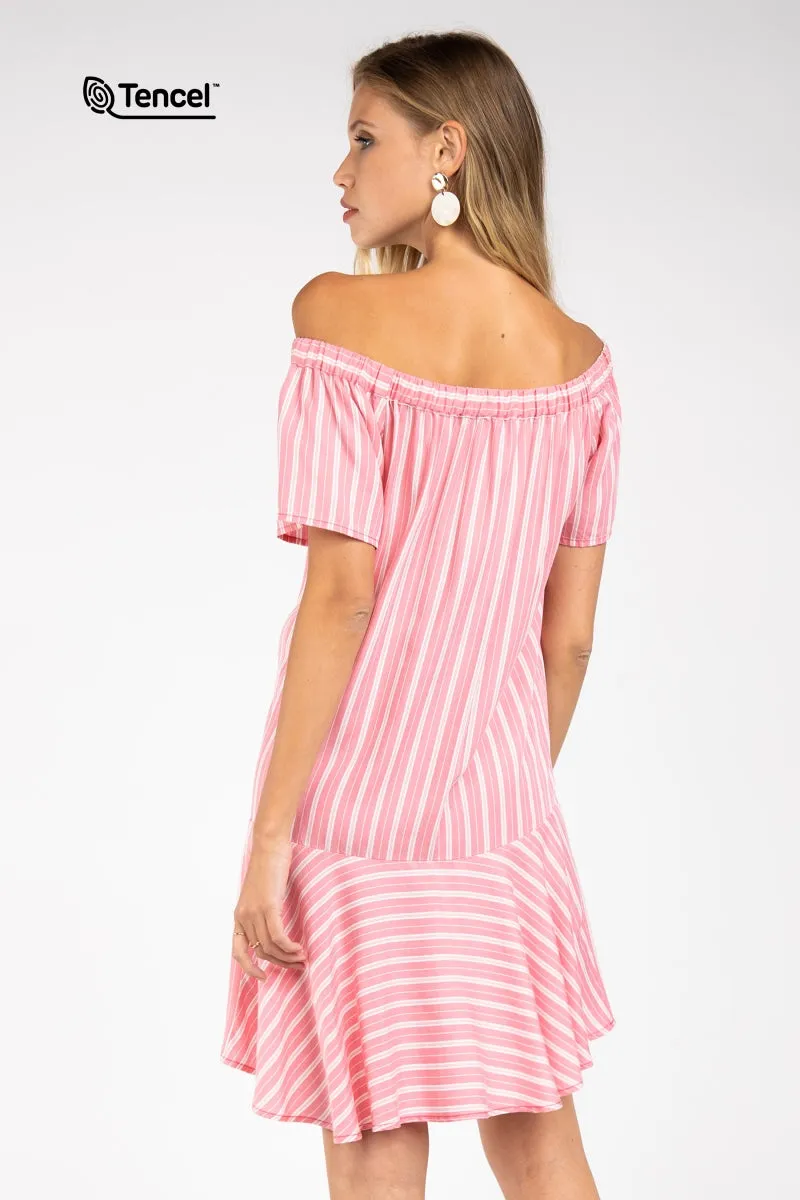 Flowy Striped Off-Shoulder Tencel™ Dress