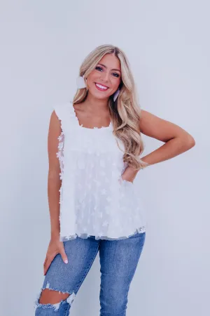 Flowy Tulle Floral Tank Top - White