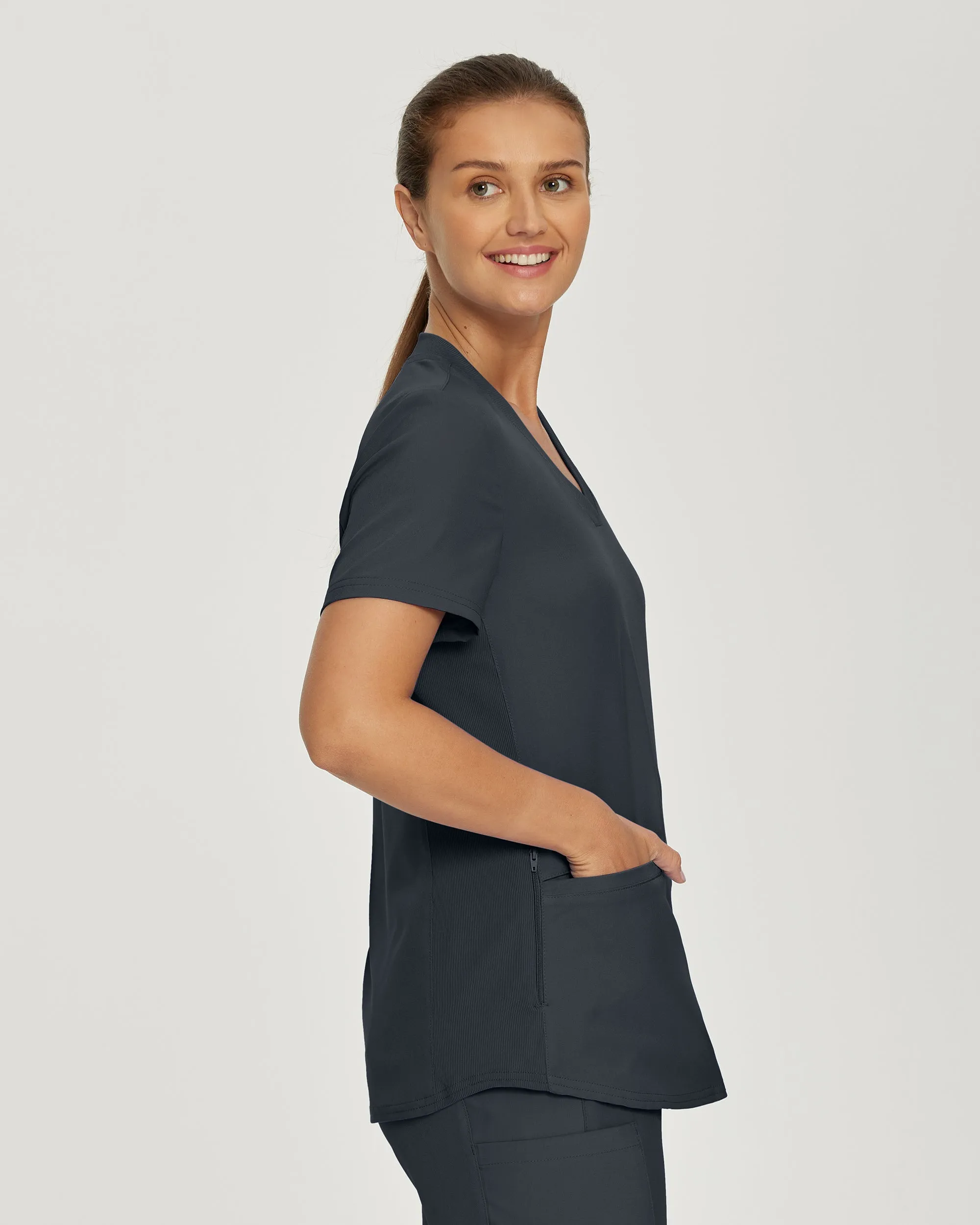 Forward LT100 Women's 3 Pocket V Neck Scrub Top Pewter