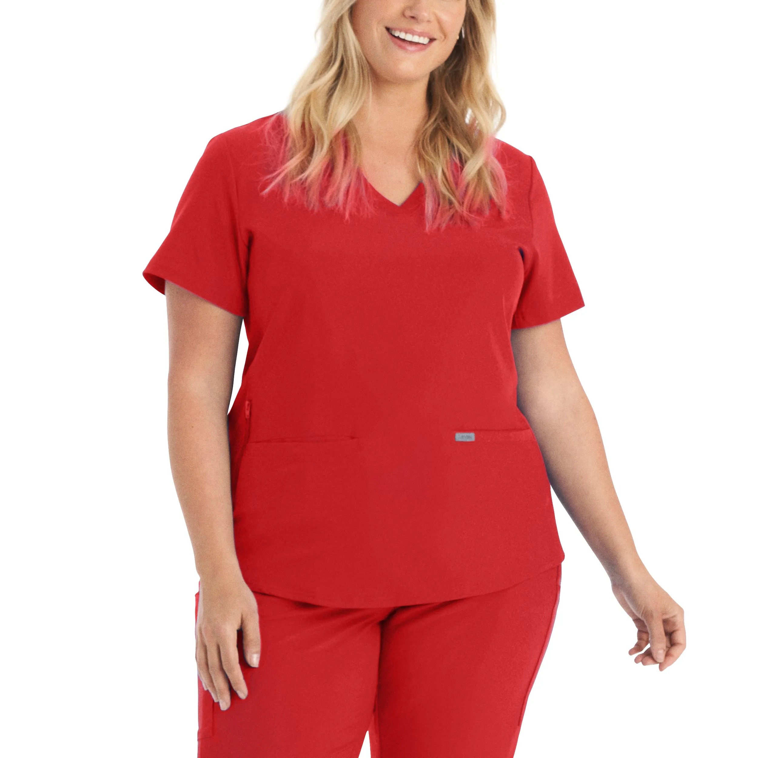Forward LT100 Women's 3 Pocket V Neck Scrub Top Red