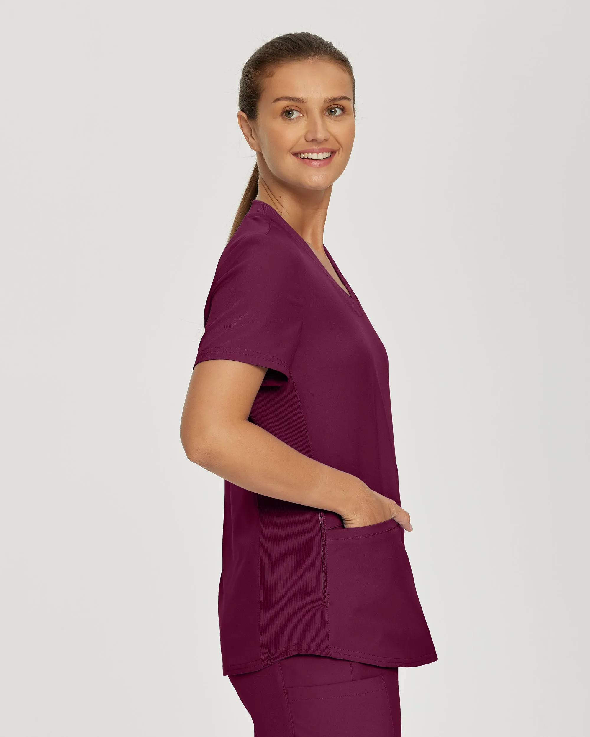 Forward LT100 Women's 3 Pocket V Neck Scrub Top Wine