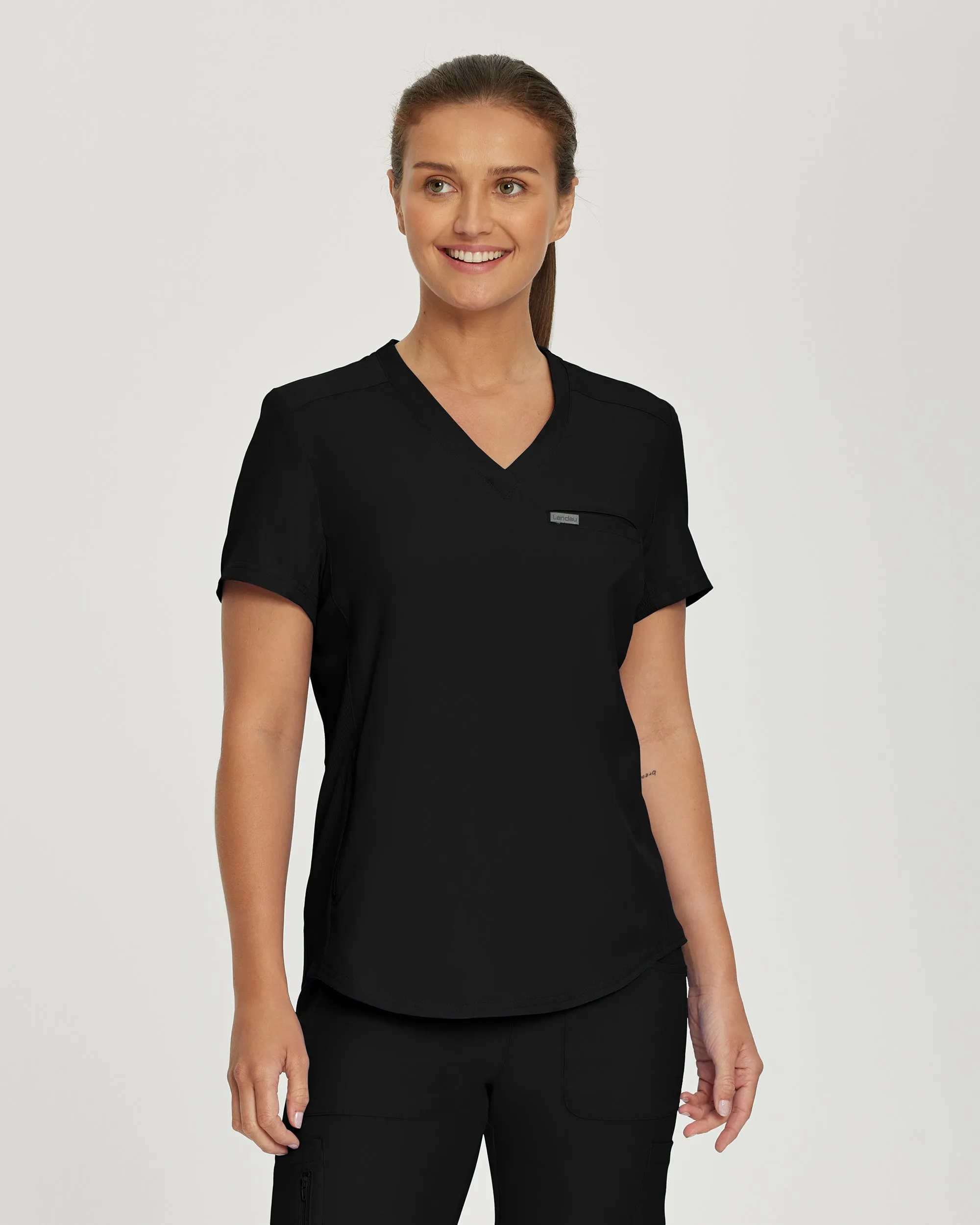 Forward LT101 Women's 2 Pocket V Neck Scrub Top Black