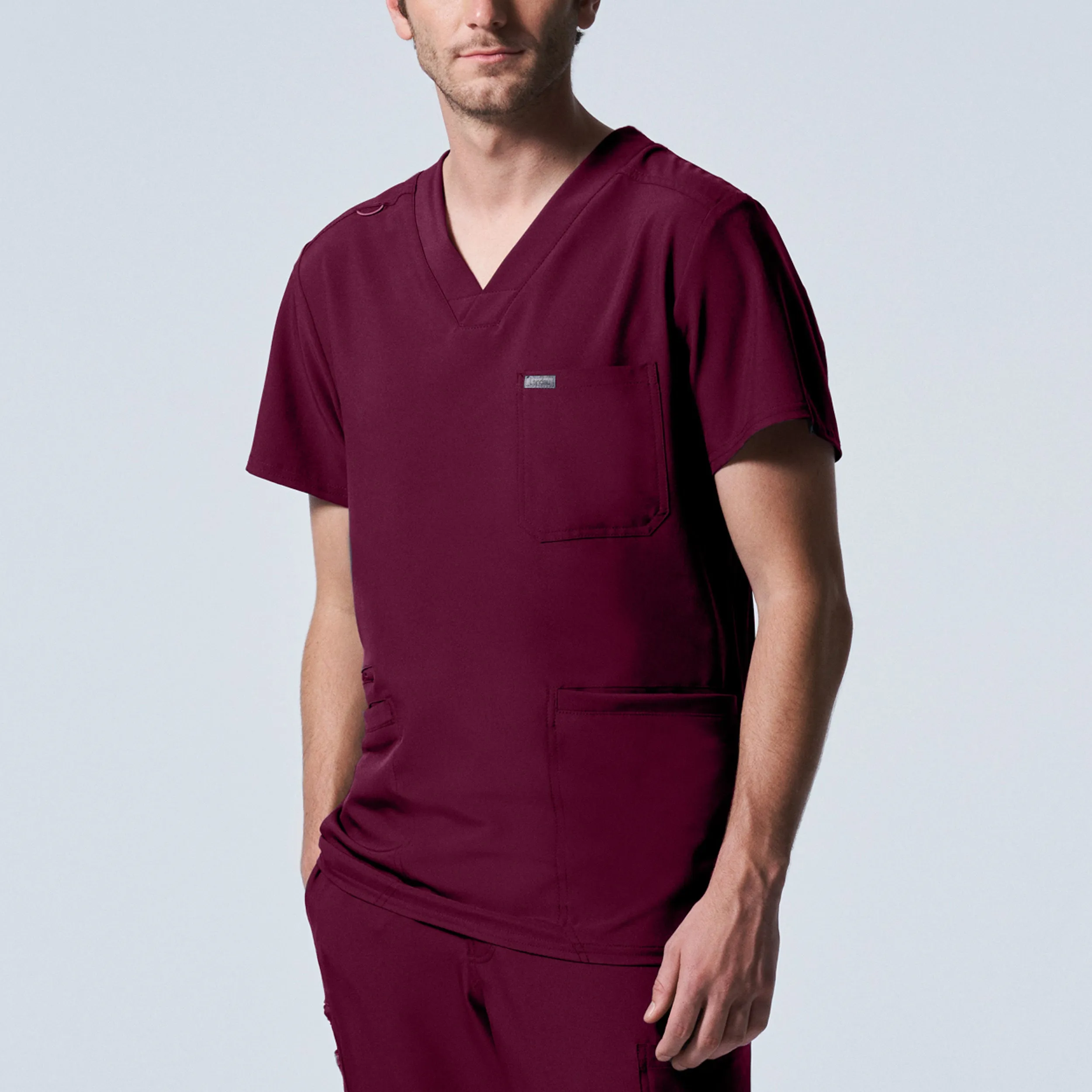 Forward LT110 Men's 4 Pocket V Neck Scrub Top Wine