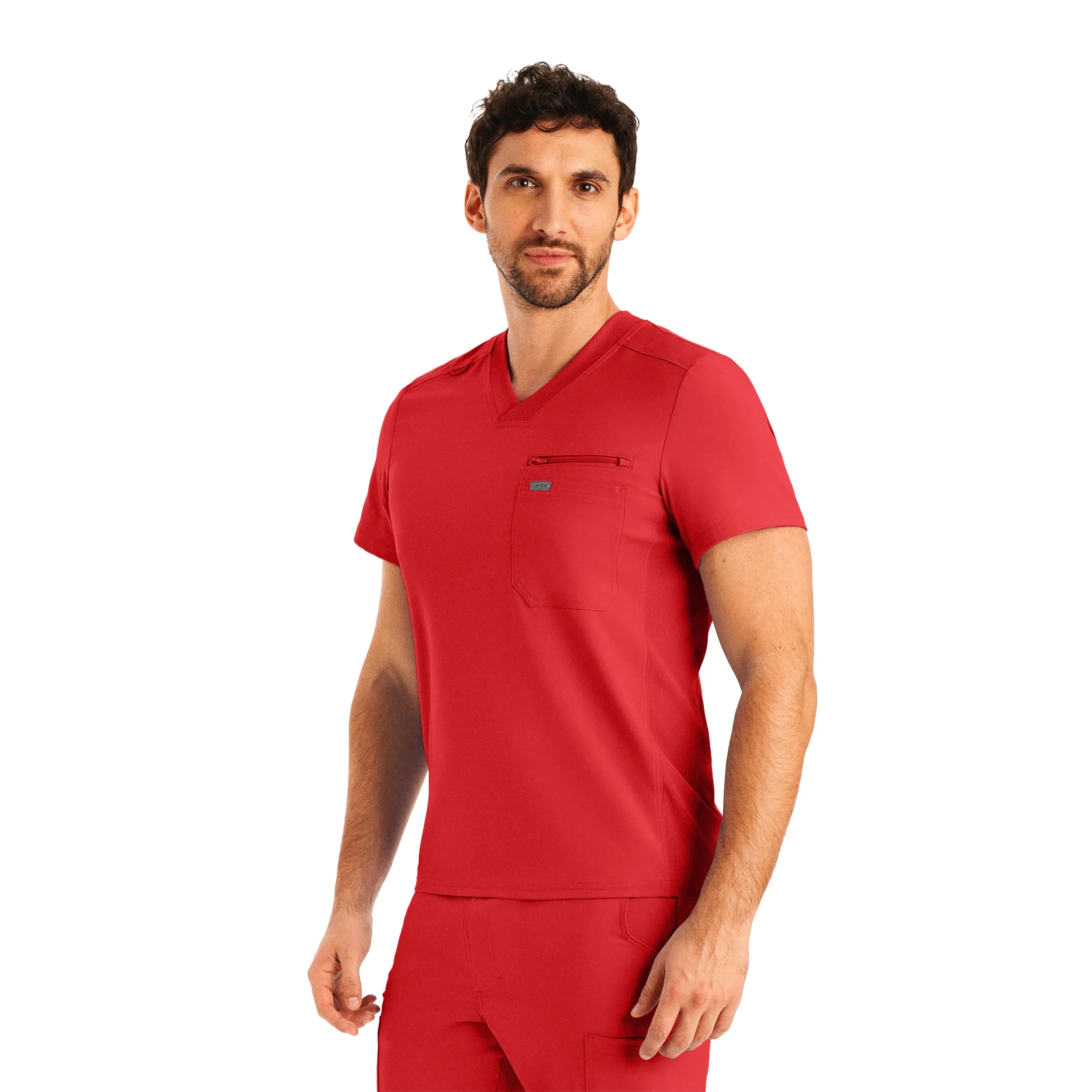Forward LT111 Men's 2 Pocket V Neck Scrub Top Red