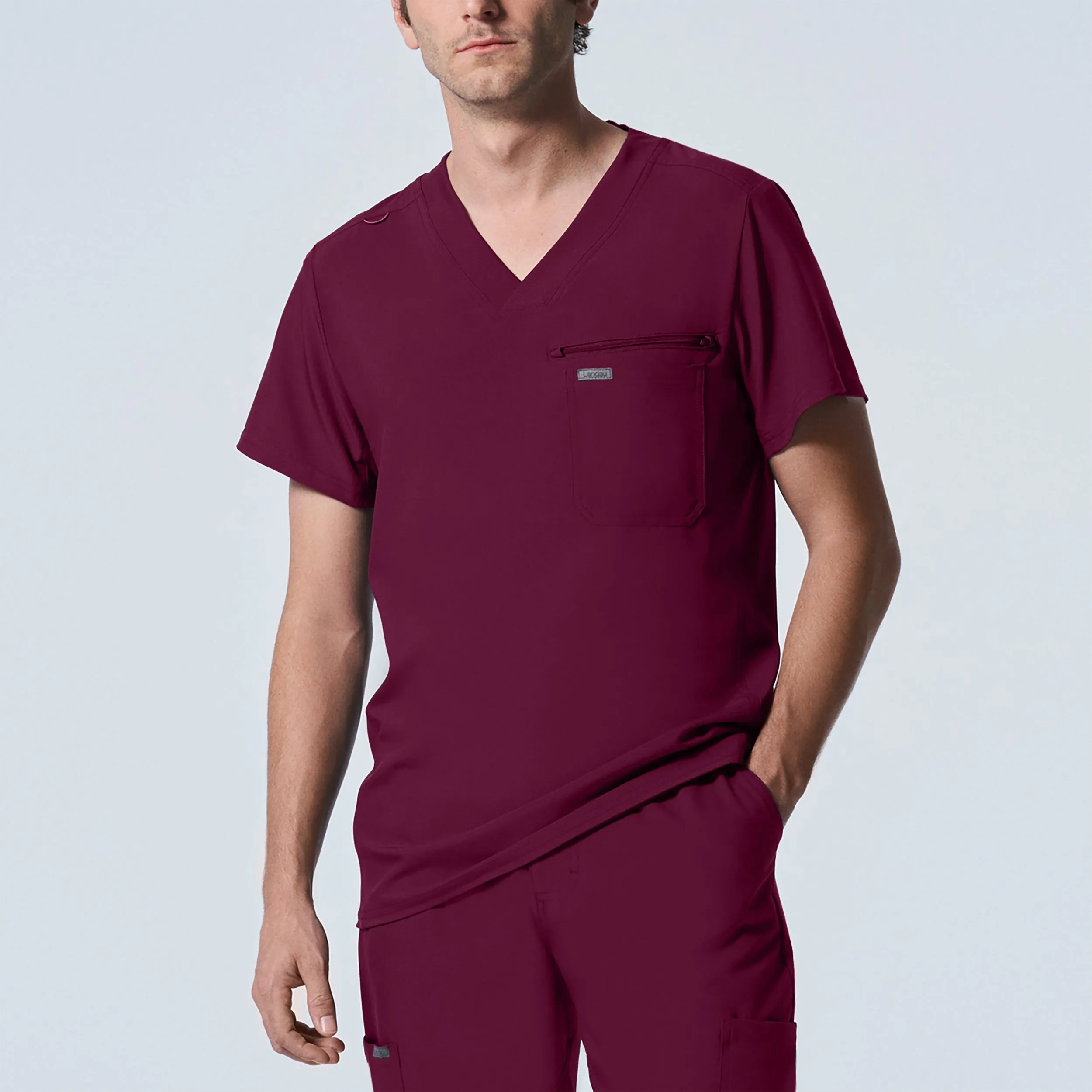 Forward LT111 Men's 2 Pocket V Neck Scrub Top Wine