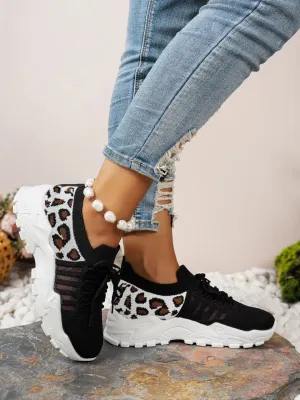 Foxy Flex Mesh Kicks – Cutout Leopard Lace-Up Sneakers