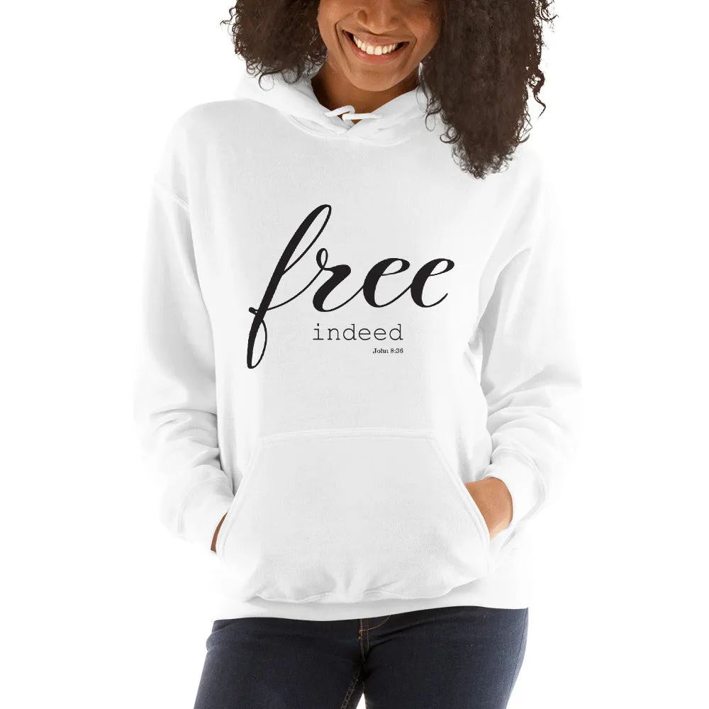 Free Indeed John 8:36 Bible Verse Unisex Fleece Christian Hoodie