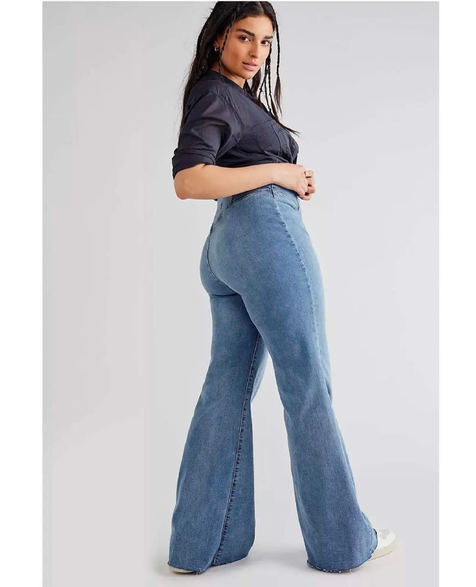 Free People Curvy Wild Honey Flare Jean in Light Wash