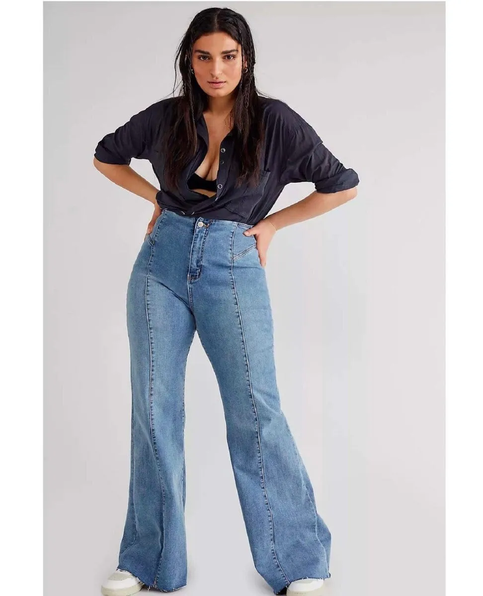 Free People Curvy Wild Honey Flare Jean in Light Wash