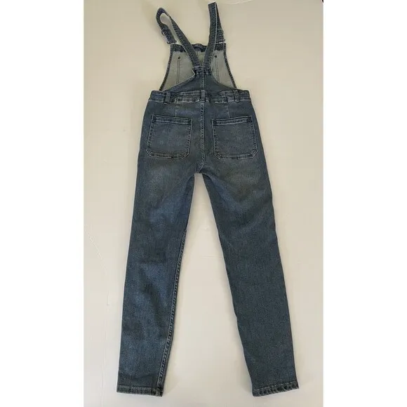 Free People Distressed‎ Blue Denim Overalls Medium Wash Size 26