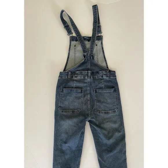 Free People Distressed‎ Blue Denim Overalls Medium Wash Size 26