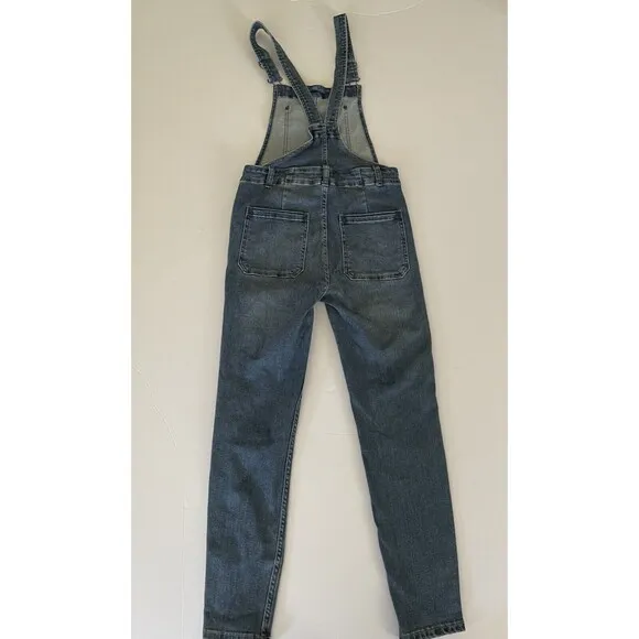 Free People Distressed‎ Blue Denim Overalls Medium Wash Size 26