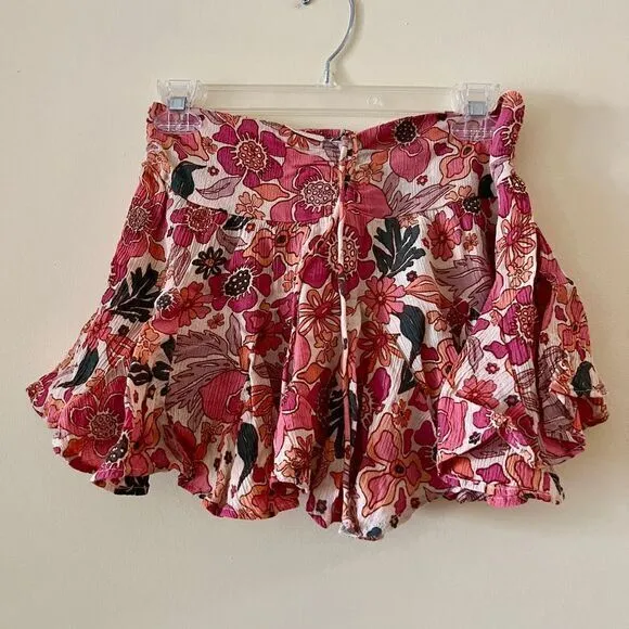 FREE PEOPLE Ellie Mini‎ Skort Skirt-Shorts Sand Combo Pink Floral Boho Size XS