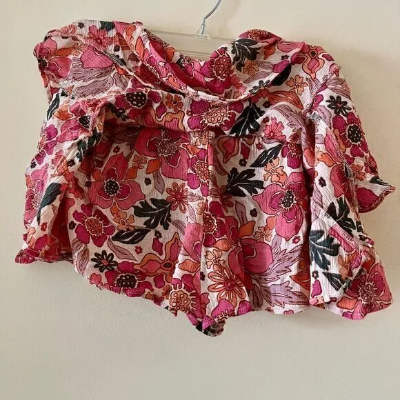 FREE PEOPLE Ellie Mini‎ Skort Skirt-Shorts Sand Combo Pink Floral Boho Size XS