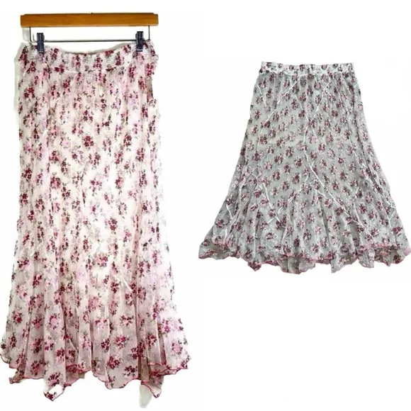 Free People “Talk That Talk” Half Slip Floral Embroidered Sheer Skirt L