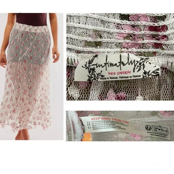 Free People “Talk That Talk” Half Slip Floral Embroidered Sheer Skirt L