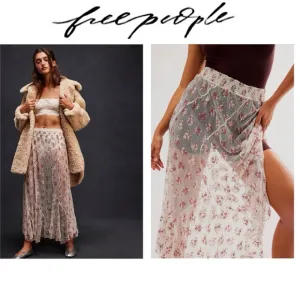 Free People “Talk That Talk” Half Slip Floral Embroidered Sheer Skirt L