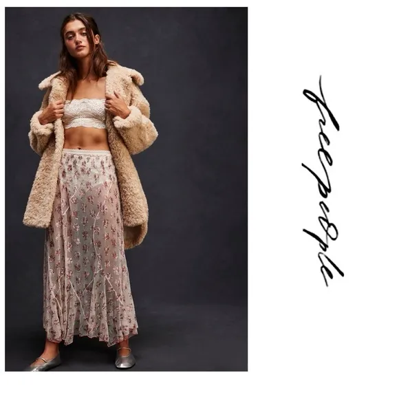 Free People “Talk That Talk” Half Slip Floral Embroidered Sheer Skirt L