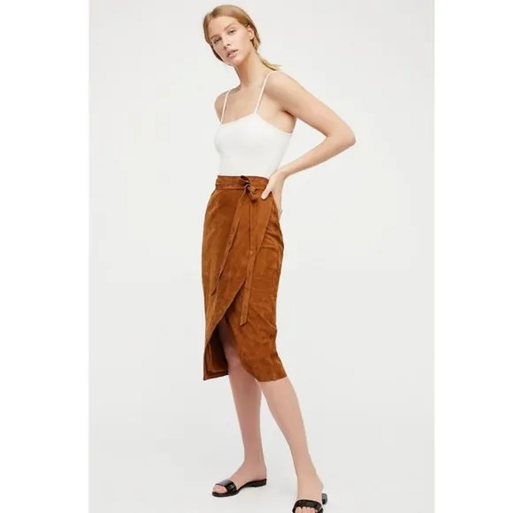 Free People Women's Brown Goat Leather Wrap Skirt Size 4