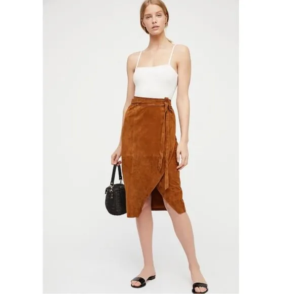 Free People Women's Brown Goat Leather Wrap Skirt Size 4