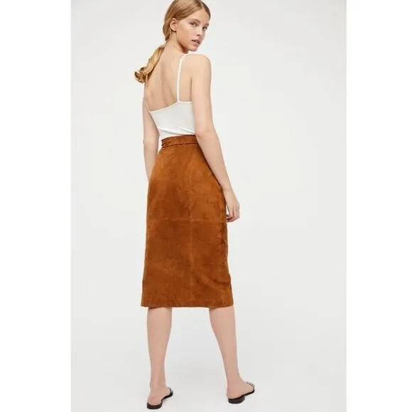 Free People Women's Brown Goat Leather Wrap Skirt Size 4