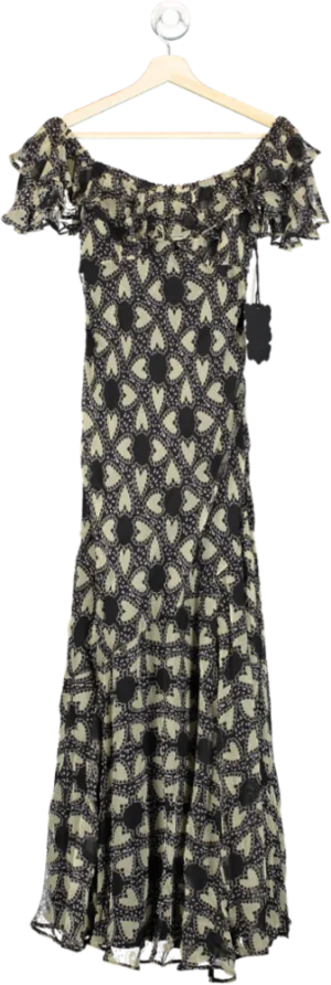 FREE PEOPLE x ANNA SUI ANABELE BIAS DRESS, BLACK GREEN SZ XS