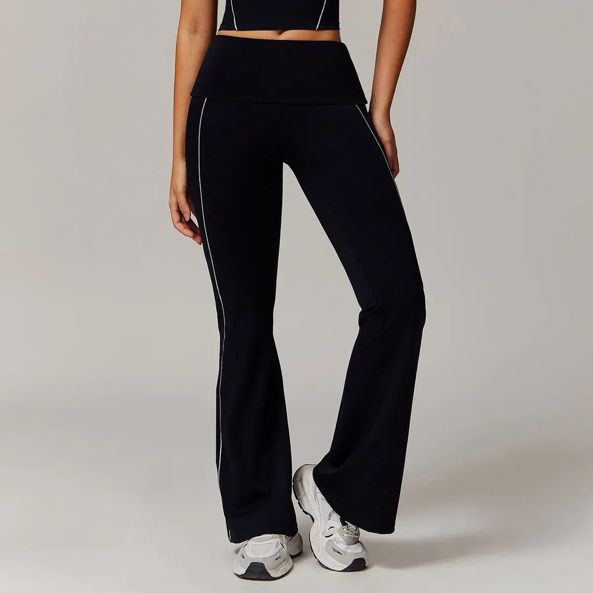 Frenzy Foldover Waist Contrast Stitch Flared Leggings