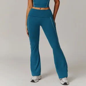 Frenzy Foldover Waist Contrast Stitch Flared Leggings