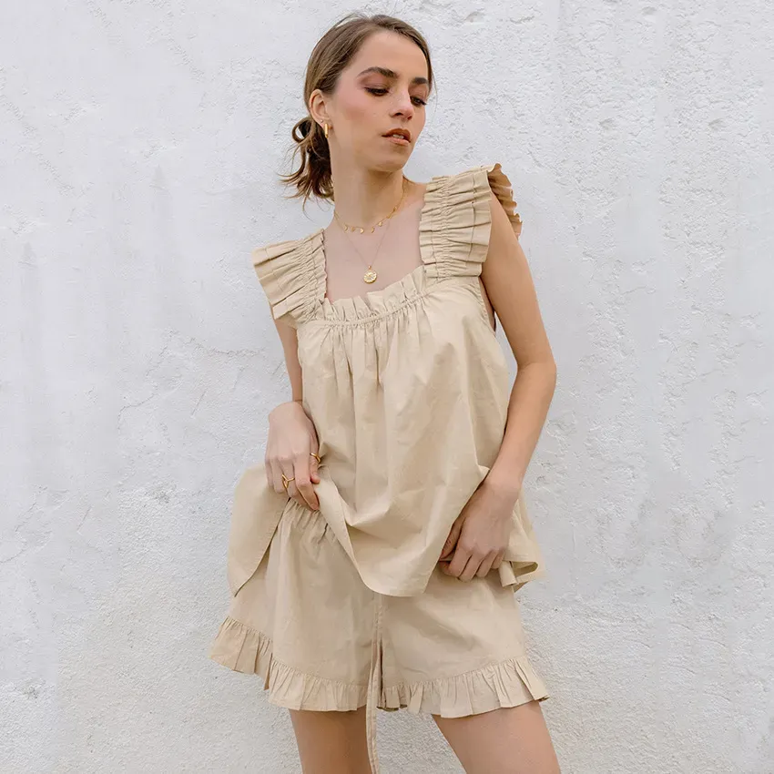 Frilly Whispers Ruffle Strap Top & Lounge Shorts Set