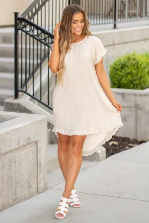 Fringe Edge High Low Flowy Dress with Pockets