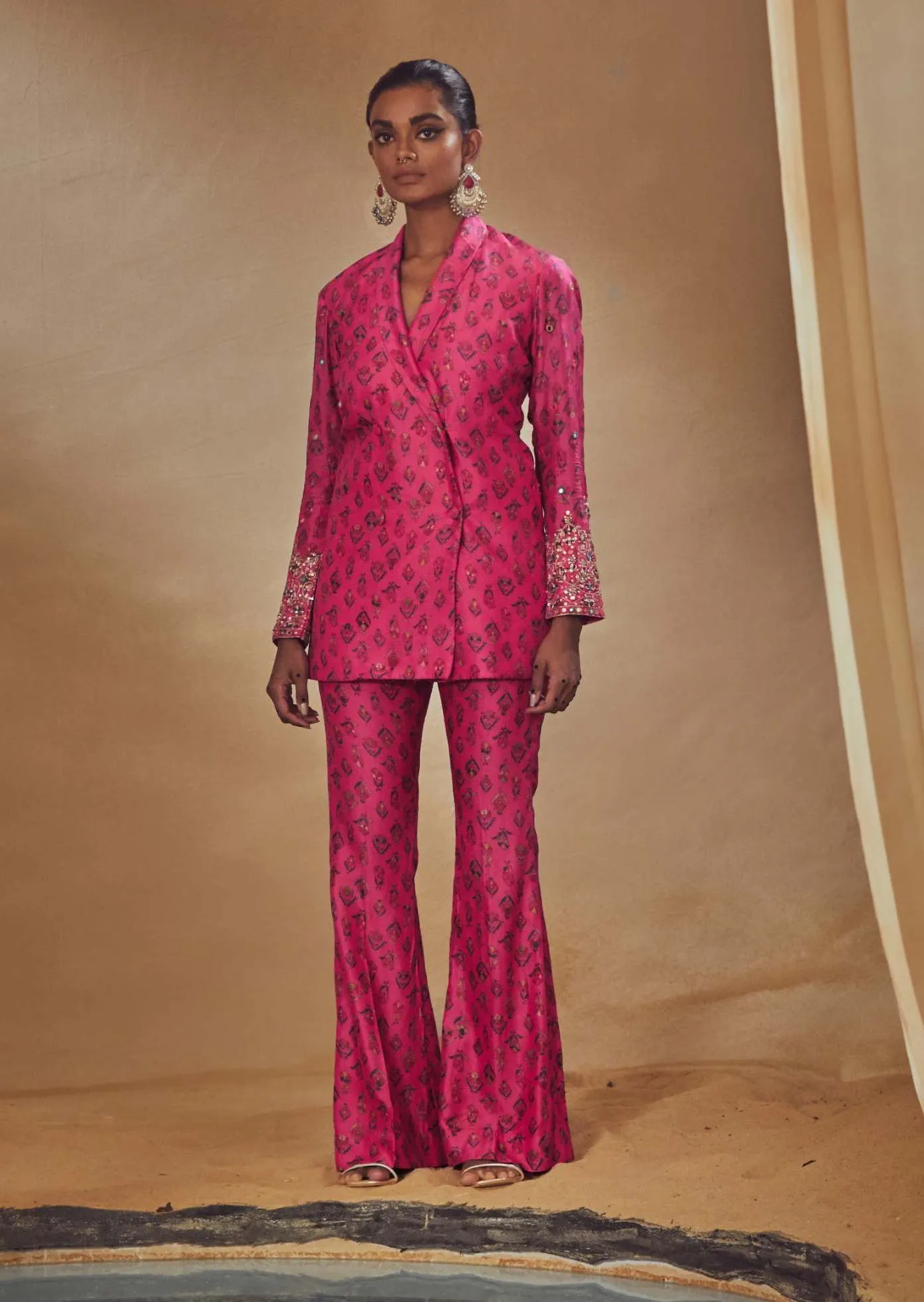 Fuchsia Jacket Tunic With Flared Pant