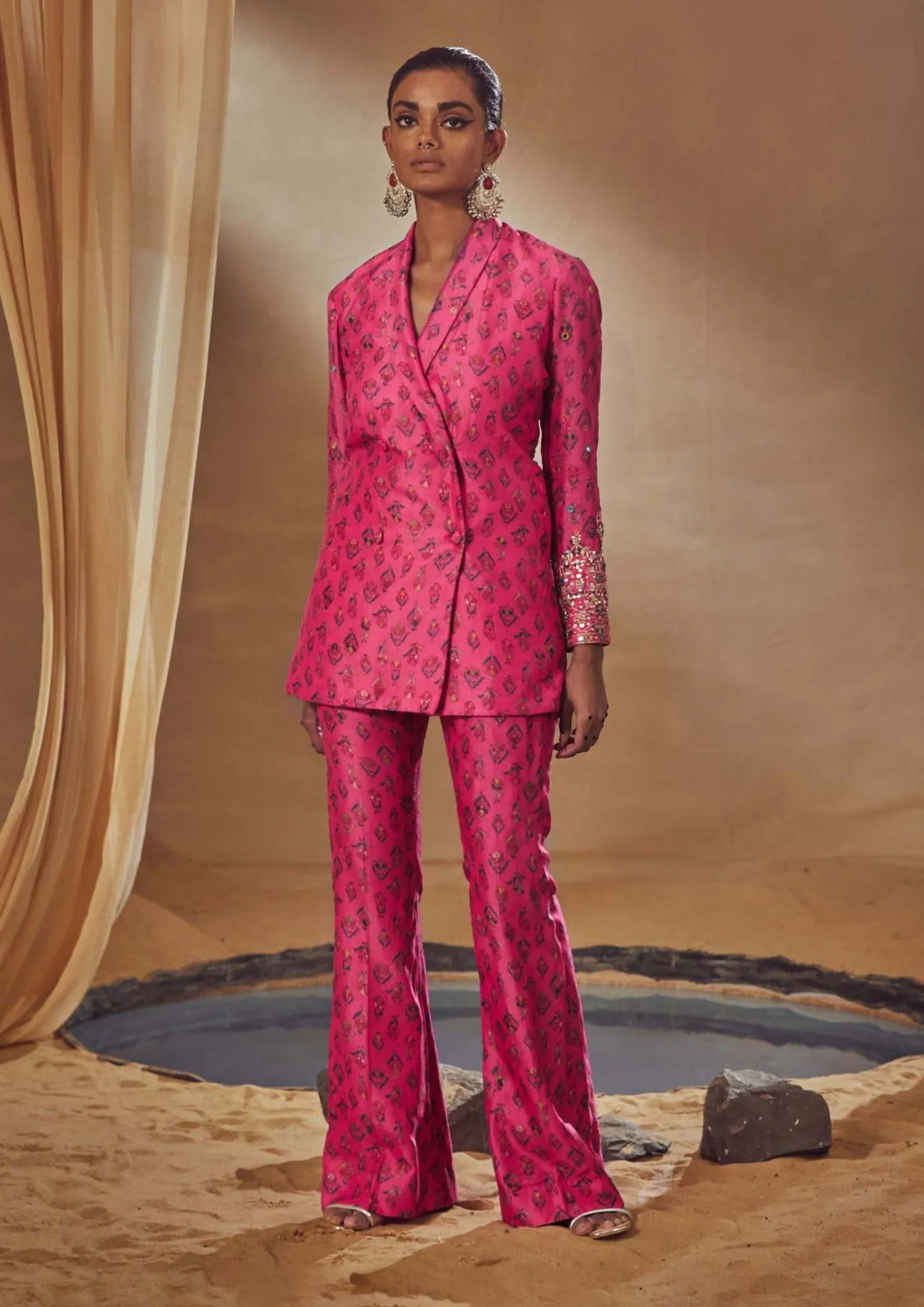 Fuchsia Jacket Tunic With Flared Pant