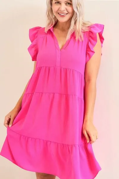 Full Size Cap Sleeve Tiered Dress