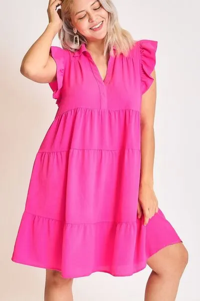 Full Size Cap Sleeve Tiered Dress