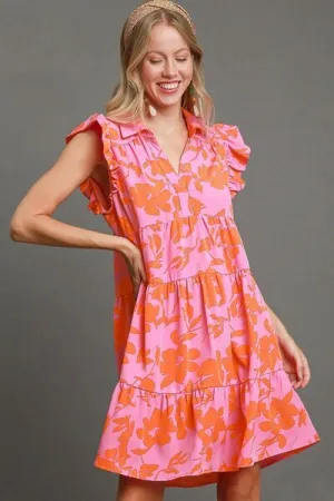 Full Size Floral Print Tiered Dress
