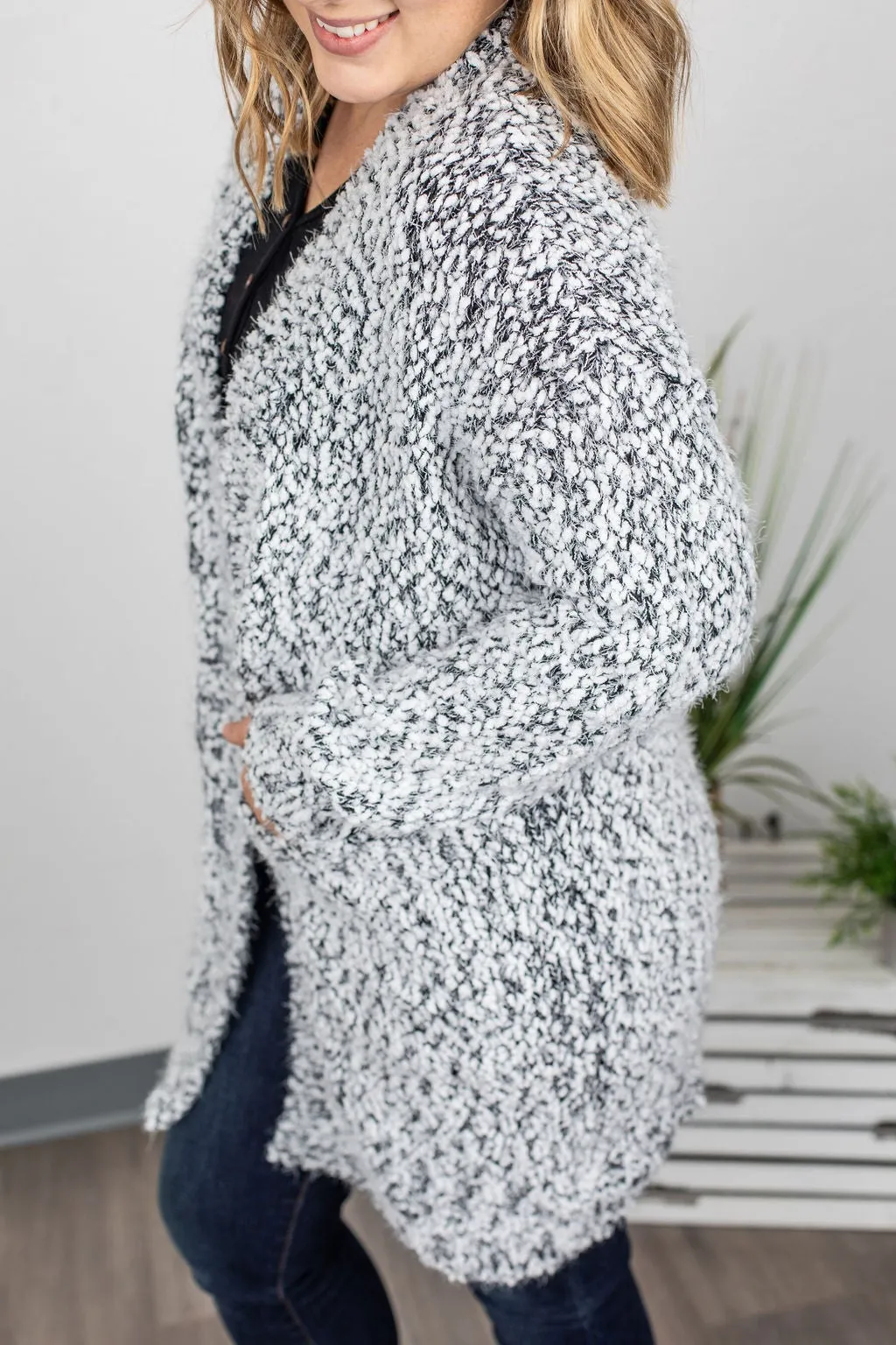 Fuzzy Cardigan - Frosted Grey