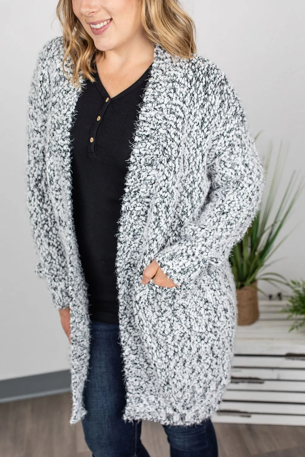 Fuzzy Cardigan - Frosted Grey