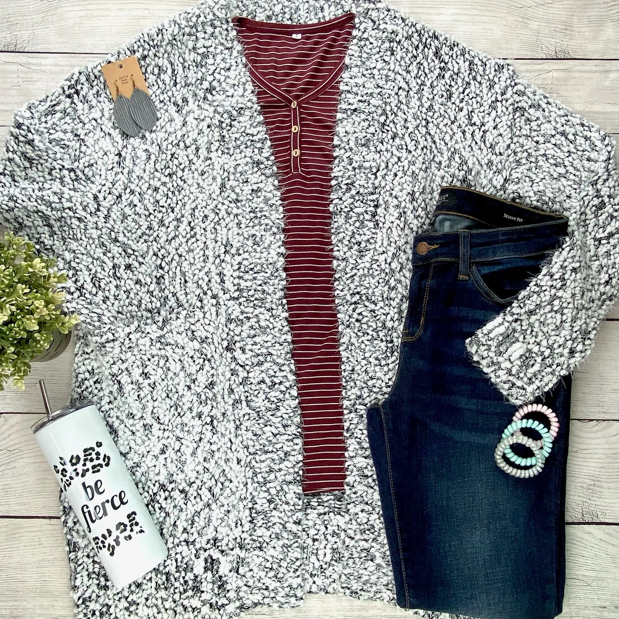 Fuzzy Cardigan - Frosted Grey