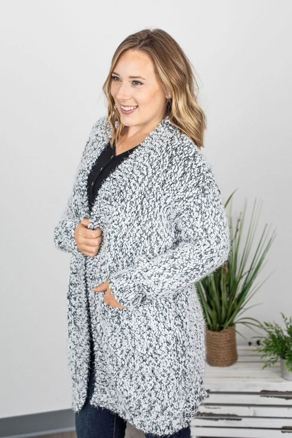 Fuzzy Cardigan - Frosted Grey