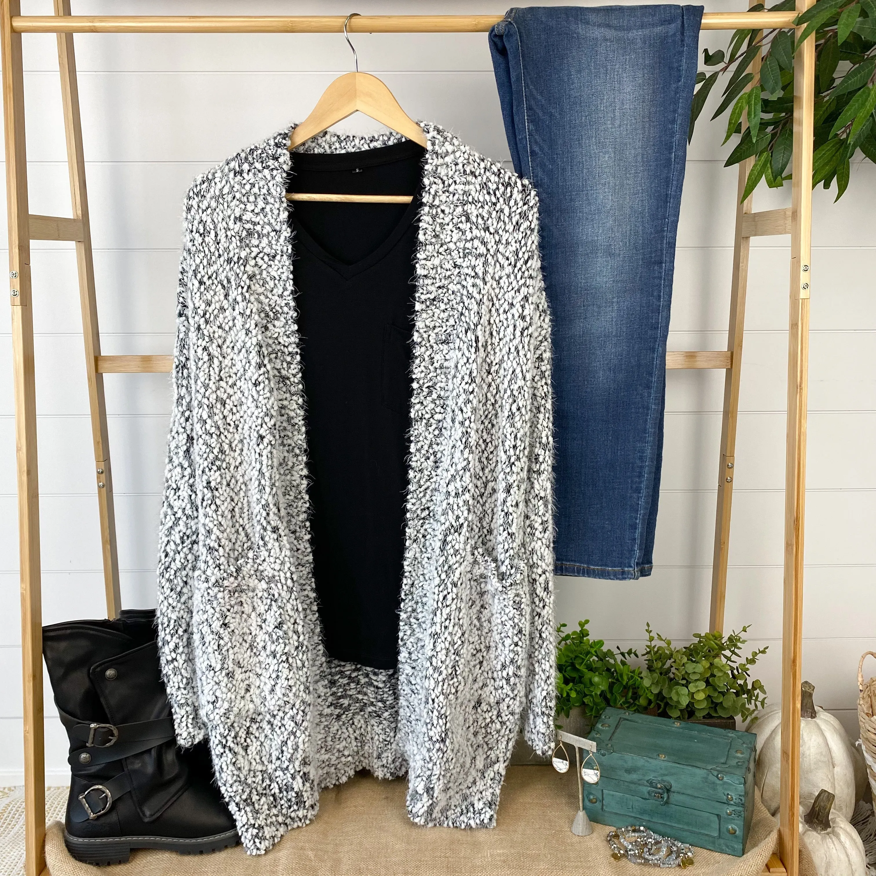 Fuzzy Cardigan - Frosted Grey